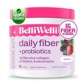 Belli Welli Suplemento diario de fibra en polvo con colágeno, probióticos y electrolitos | Favorece la salud digestiva, el equilibrio intestinal y la desinflamación | Frutos del bosque | 16 porcione