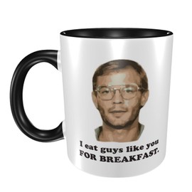 AZKSUN - Taza de cerámica de doble color de 11 onzas, Jeffrey Dahmer, I Eat Gus Like You para el desayuno, asesino en serie, líder de culto, humor oscuro, divertida taza de café (negro)