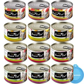 Fussie Cat Premium Canned Grain Free Cat Wet Food - Variety 4 Flavors Pack Food Bowl (12 Cans) (Tuna & Ocean Fish- Anchovies- Tuna- Chicken) (5.5 Oz Size Cans)