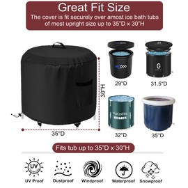 Portable Ice Bath Tub Cover, GS Alderaul Ice Plunge Tub Outdoor Cover, Dustproof and Waterproof, with Windproof Hem, Portable Ice Bath Barrel Cover for Cold Bath Tub and Ice Bathtub, and More.