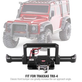 FOSA RC Car Front Bumper with Winch, Aluminum Alloy Front Bumper with Winch and Wireless Remote Controller for Traxxas -4 RC Car Crawler Upgrade Part Accessory