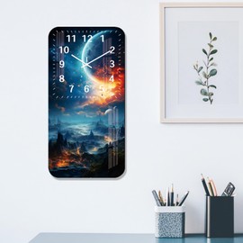 Modern Blue Moon Wall Clock for Bedroom 12 Inch Silent Wall Clock Non Ticking Rectangle Clocks Battery Operated for Living Room Office Decor