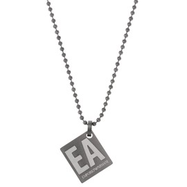 Emporio Armani EA Logo Square Pendant Necklace, Metal, No Gemstone