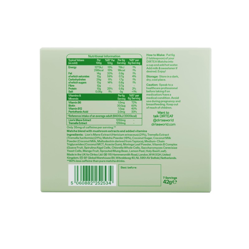 DIRTEA 100% Organic Matcha Tea (7 x 2.5g Sachets) with