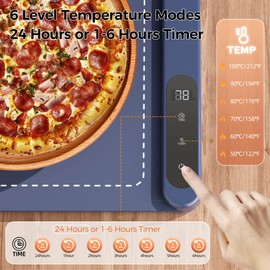 GRAPHENE Food Warming Mat, [122℉ to 212℉ Full Surface Rapid Heating] Electric Warming Tray, 6 Level Temp Setting W/Timer, Portable Silicone Food Warmers for Parties Buffet 23.6" x 14.6", Navy