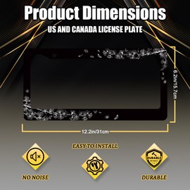 Black White Cherry Blossom License Plate Frame Butterfly Flower License Plate Holder Stainless Steel Car Accessories Decoration 6.3"X12.3" with 2 Holes Screws