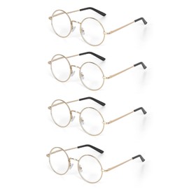EYE ZOOM 4 Pack Metal Frame Round Reading Glasses with Spring Hinge (Gold, +1.75 Strength)