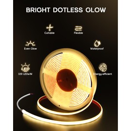 VOEWT COB LED Strip Lights Warm White 3000K,12V 32.8ft IP67 Waterproof High CRI 95Ra+ Super Bright,Flexible Boat Lights for Fishing Night Outdoor Bathroom Swimming Pool(Power Supply Not Included)