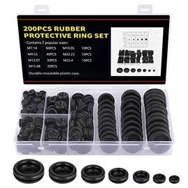 Zocipro 200Pcs Rubber Grommet Kit, 7 Sizes Rubber Hole Plugs Electrical Wire Gaskets Assortment, Rubber Grommets for Protecting Wires, Plugs, Cables Holes