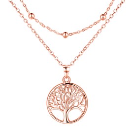 Lydreewam Tree of Life Necklace for Women, 925 Sterling Silver, Tree of Life, Double Layered Necklace with Gift Box for Birthday, Mother's Day, Christmas, Adjustable 40 + 5 cm (Silver/Gold/Rose Gold),