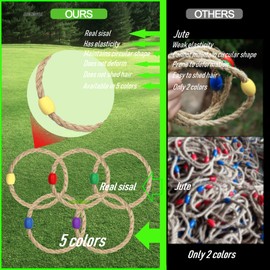 5 Pcs Multicolor Rope Ring Toss Game Replacement Parts, Outdoor Toss Rings for Speed and Agility Practice Game,Yard Games Lawn Games for Party (5 Colors-Red,Blue,Yellow,Green,Purple)
