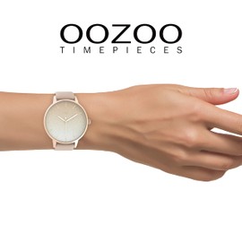 Oozoo Large Women's Watch with Leather Strap and 5-Minute Line Indexes on the Dial 48 mm Diameter in Various Variations, pink, Strap.