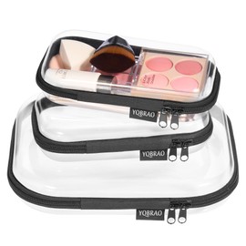 YQBRAO Clear Hard Shell Zipper Case 3 Pack, Hard Plastic Bag, Clear Travel Toiletry Pouch,Portable Cosmetic Bag with Zipper,Toy Storage Bins, Pencil Storage Organizer, Office Supplies Storage Case