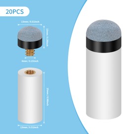 Vefungyan 20 Set Billiard Cues Tips Replacement: 20pcs 13mm White Pool Cue Stick Ferrules, Screw On Pool Cue Tips Pool Stick Tips (12MM)