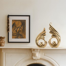 DOVDOV Gold Ceramic Abstract Statue 2 Piece Set, Gold Sculpture for Home Decor, for Bookshelf Decor Aesthetic Console Mantel Shelf Living Room Dining Table Centerpiece Coffee tv Cabinet entryway.