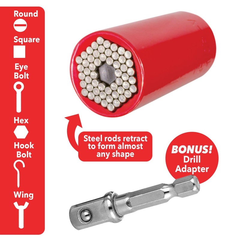 Red Dog Socket w/Drill Adapter, Fits Most Nuts & Bolts,