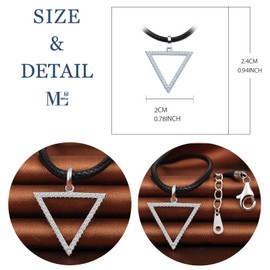 MicLee Women's girl's Necklace pendant, 925 Sterling Silver necklace, Fashion triangle necklace, Choker, black leather cord, Inlaid zircon, beautiful and shining pendant, silver