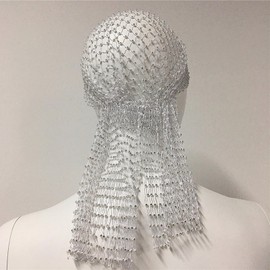 AWOCAN Mesh Rhinestone Headband Hats for Women Glitter Elastic Wide Headscarfs Crystal Hair Wraps Scarf (WHITE)