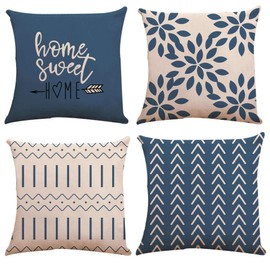 YCOLL Pillow Covers 22x22 Modern Sofa Throw Pillow Cover, Decorative Outdoor Linen Fabric Pillow Case for Couch Bed Car (Light Blue, 22x22,Set of 4)