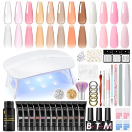 12 Colors Poly Nail Gel Kit Starter Kit Poly Nail Extension Gel Kit with Nail Lamp Clear Nude Pink Builder Nail Gel Slip Solution Base Top Coat Complete Manicure kit for Beginners Gifts for Women