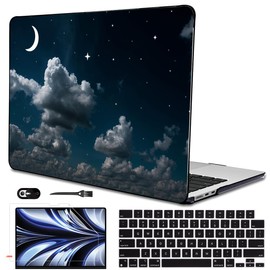 LCMOCICO Compatible with 2022 2023 2024 M3 MacBook Air 13.6 inch Case A3113 M3 A2681 M2 Liquid Retina Display & Touch ID, Crystal Black Pattern Plastic Hard Shell Case & Keyboard Cover, Cloudy Sky