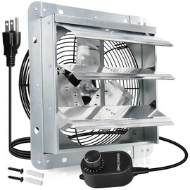 Hiorucet 7 Inch Shutter Exhaust Fan with Speed Controller and Power Cord Kit for Garage, Greenhouse, Shop, Attics, Chicken Coop, Basement, 760CFM 1600RPM Low Noise Wall Mounted Louvered Exhaust Fan.