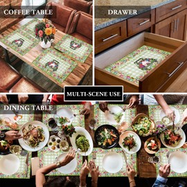 Happy Easter Spring Holidays Vintage Farm Trucks Colorful Eggs Placemats Set of 4,Green Gingham Plaid Patterns Cotton Line Fabric Heat Resistant Washable Mats Decoration for Home Kitchen Dining Party