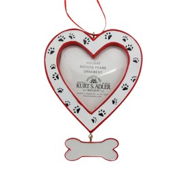 Kurt Adler Dog Heart Picture Frame - Bone Dangle and Paw Prints Ornament