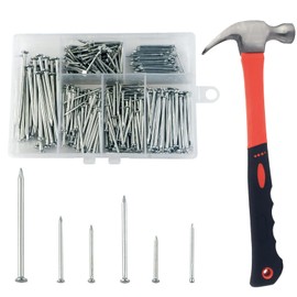 SBRRAIL Small Nails Assortment Kit with 8oz Small Hammer, 400PCS Long Wall Nails for Hanging Pictures, Finishing, String Art, Drywall, Hammer and Nails Set