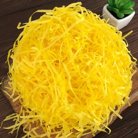LKQBBSZ Crinkle Cut Paper Shred Filler for Gift Wrapping Easter Gift Box Filling Basket Filler Recyclable DIY Craft Confetti Grass for Valentine's Day (Yellow)