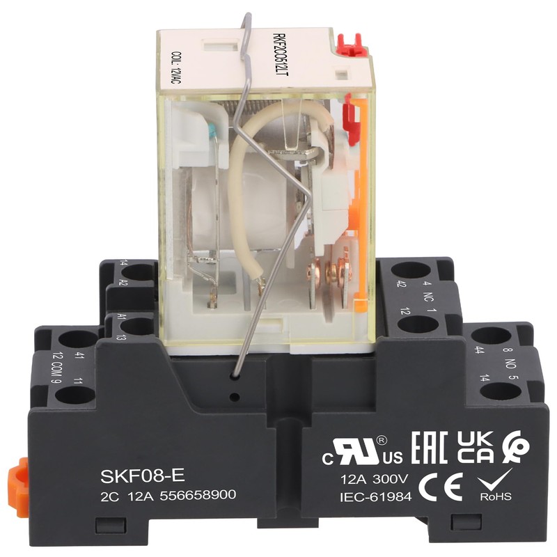Weasch Electromagnetic Power Relay with Test Button, RKF2CO512LT, 8 Pin