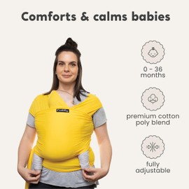 Cuddlebug Hands-Free Baby Carrier - Soft & Stretchy Wrap for Newborn to Toddler 7-35 lbs - One-Size-Fits-All Hip-Healthy Holder (Yellow)