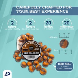 Bait Nerd 20pcs, 20mm, Shrimp-Spices Natural Premium Soluble Duo Boilies | Carp Fishing Bait (Squid-Cranberry)