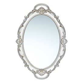 LONGWIN Vintage Oval Mirror for Wall Decor, Ornate Hanging Small Mirrors for Living Room/Bedroom, Perfume/Vanity Tray 10 x 14.5 Inch Silver