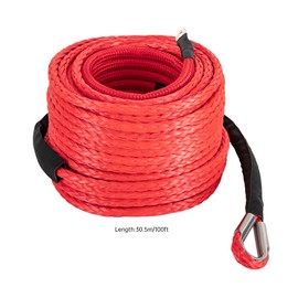 CILDON Synthetic Winch Rope with Hook, 3/8" X 100' Winch Cable with Protective Sleeve, 23809 Lbs Breaking Strength Car Tow Recovery Cable, for 4Wd Off Road Vehicle Truck ATV UTV SUV(Red)