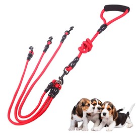 Dog Leads, 3-in-1 Dog Lead with Adjustable Removable Coupling, Dog Chain Lead, Anti-Pull Pet Dog Lead Chain for One, Two, Three Dogs, Pet Walking, Hiking