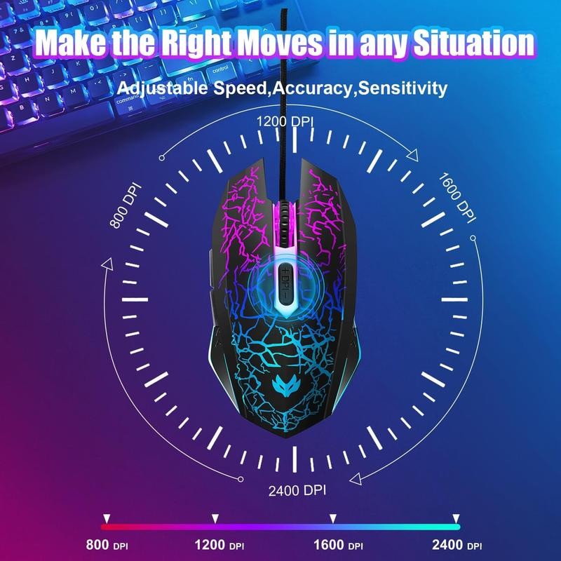 Wired Gaming , 4-Color LED Light Computer , with 6