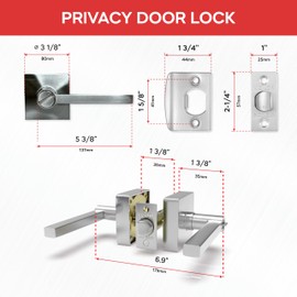 VIZILOK Square Privacy Door Lock, Satin Chrome Finish, V3FS Reversible Lever for Left/Right Door Application, Durable ANSI GRADE2 comp, Ideal for Bedrooms, Bathrooms, and Offices