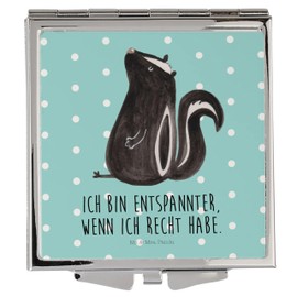 Mr. & Mrs. Panda Handtaschenspiegel quadratisch Stinktier Sitzen - Geschenk, Schminkspiegel, schminken, Skunk, Recht, Raubtier, silber