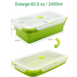 FUSMYE Extra Large Collapsible Silicone Food Storage Containers With Lids, 82.8oz, 2 Pack, Meal Boxes For Kitchen, Foldable Bento Lunch Box For Camping, BPA Free