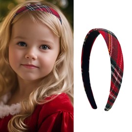 Christmas Girl's Hair Band-Girl Hairband in Scottish Tartan fabric with Organza case (Red, Three years and older)