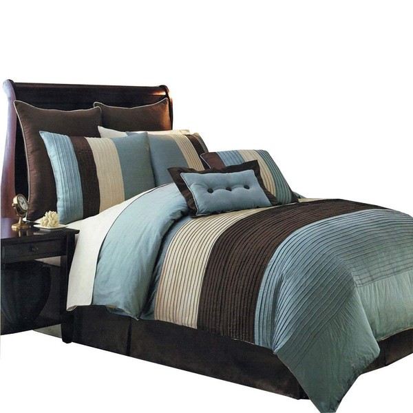 sheetsnthings Aqua Blue Hudson Luxury 8-Piece, King Size Comforter Set