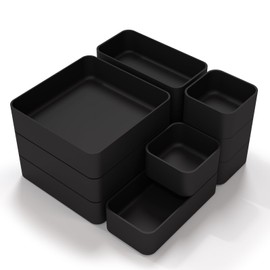 11-Piece Stackable Drawer Organizer Set, Multi-size Desk Drawer Organizer Trays Vanity Storage Bins for Storing Makeup, Stationery, Utensils in Bathroom Dresser, Office and Kitchen