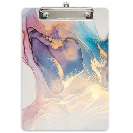 Hongri Plastic Clipboard, Standard A4 Letter Size Clip Board for Students, Teacher, Kids, Low Profile Clip, Decorative Clipboards, Cute Clip Boards Custom Pattern, School Supplies，Pink Gold Marble