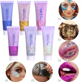 PAQIMAN Blue Face Glitter,Sparkling Neon Outfit Party Holographic Sequins Paint Body Glitter Gel Makeup.(01# Blue)