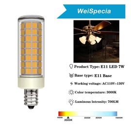 LUHMQ 3-Pack E11 LED Bulbs e11 Mini Candle Holder Base e11 Chandeliers Ceiling Fan Light JD E11 Bulb 7W(70W Halogen Bulb Equivalent) 700LM AC120V for Cabinet Lighting,Sconce&More(Warm White 3000K)