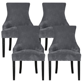 Leorate Dining Chair Covers Stretch Velvet Wingback Armchair Slipcovers Recliner Chair Protector for Kitchen Home Decor (Grey, Pack of 4)