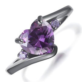 Apocalyptic-K Zirconia Ring，Titanium Steel Ring Inlaid With Cube Shaped Zirconia, Jewellery Gift, with beautiful gift box. (Adjustable Size, Black Gold-Purple Zirconia)