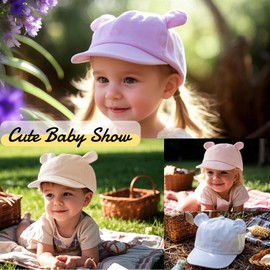 PEECABE Bear Ear Baby Baseball Hat Cotton Infant Toddler Sun Cap 3-18 Months Spring Summer (3-18 Months, Gray)