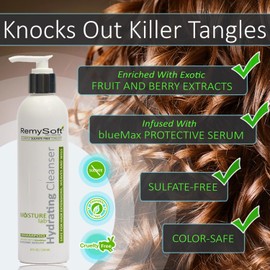 RemySoft Sulfate-Free Detangling Shampoo: Safe For Human & Synthetic Extensions Wigs Weaves Lace Fronts - Moisturelab Gentle Daily-Use Color-Safe Hydrating Salon-Grade Formula